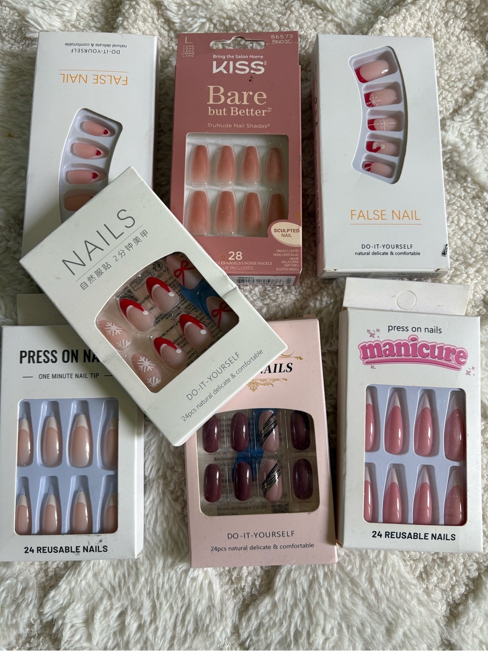 ✨ Press-On Nail Bundle | 7 Sets Total | Trendy Neutral + Coquette Styles ✨